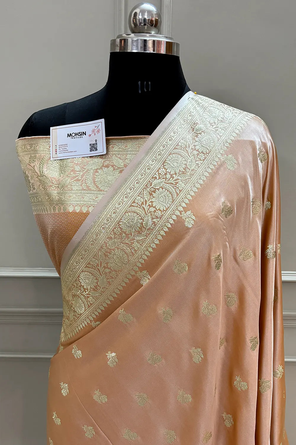 Peach Chaman Buti Katan Silk Banarasi Saree