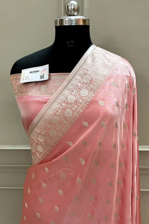 Peach Flying Buti Katan Silk Banarasi Saree