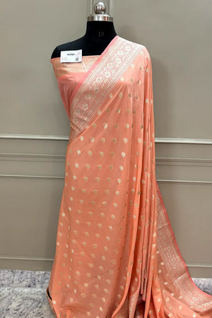 Peach Ghonga Buti Katan Silk Banarasi Saree