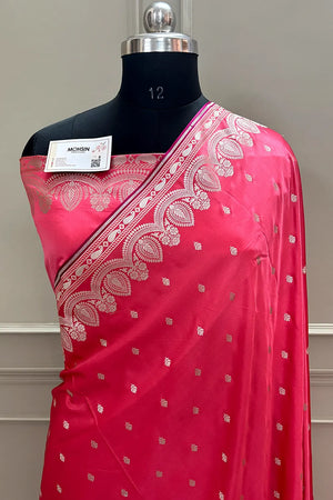 Peach Jadi Buti Katan Silk Banarasi Saree