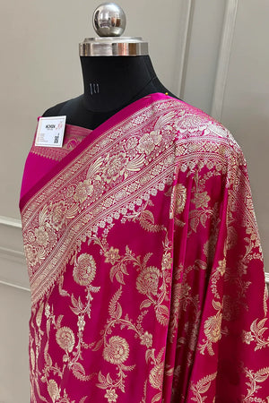 Pink Shahanshahi Jaal Katan Silk Banarasi Saree