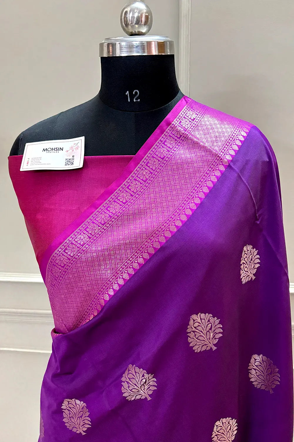Purple and Pink Golden Zari Banarasi Silk Saree