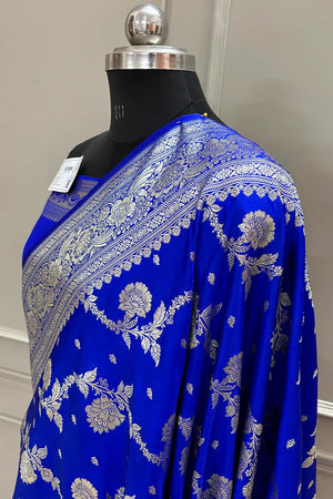 Royal Blue Tirchi Daal Katan Silk Banarasi Saree