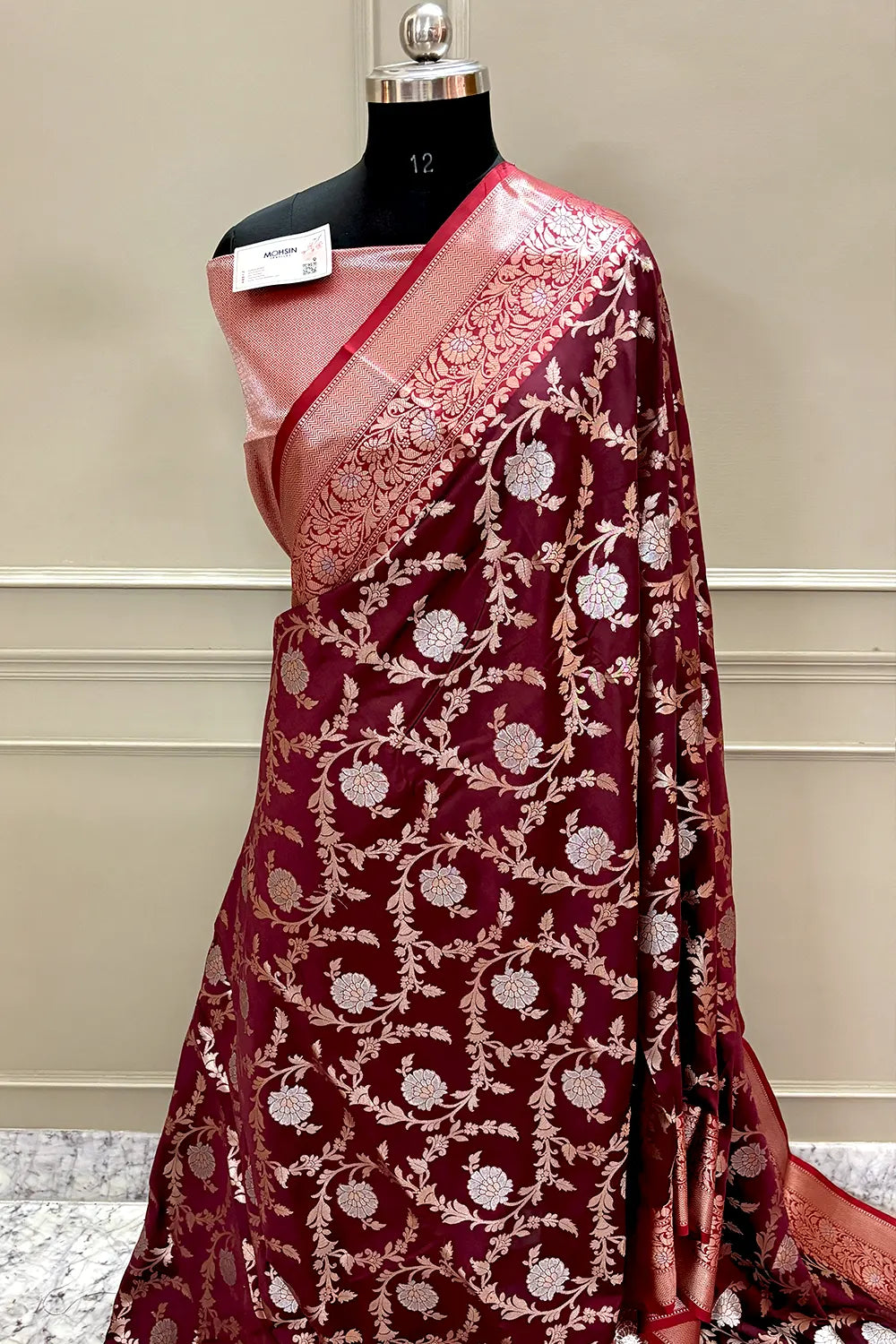 Wine and Red Golden Zari Banarasi Silk Saree