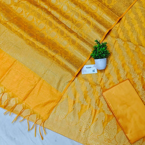 Yellow Golden Zari Banarasi Silk Suit