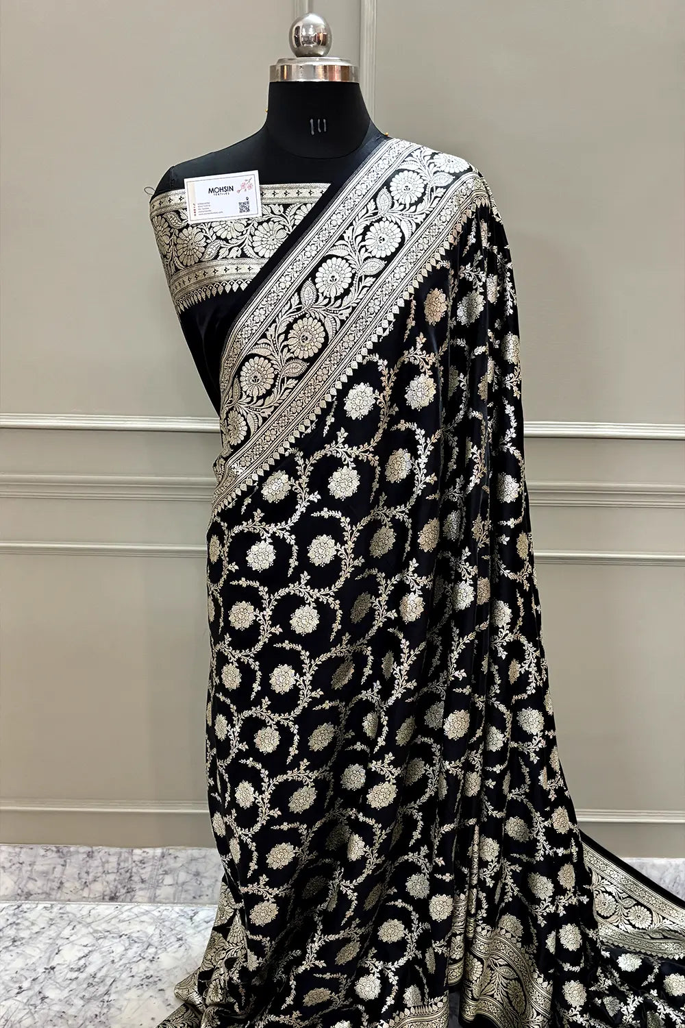 Black Murmuri Jaal Katan Silk Banarasi Saree