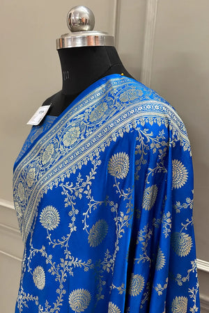 Firozi Pankhuri Jaal Katan Silk Banarasi Saree