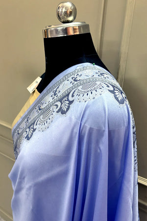 Lavender and Beige Plain Resham Silk Banarasi Saree