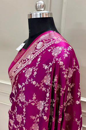Magenta Jhanjaal Katan Silk Banarasi Saree