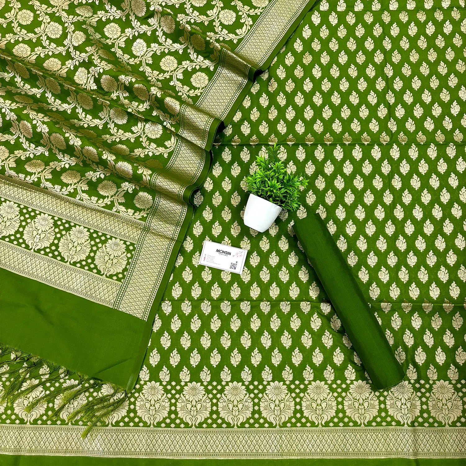 Mehendi Guldaan Katan Silk Banarasi Suit