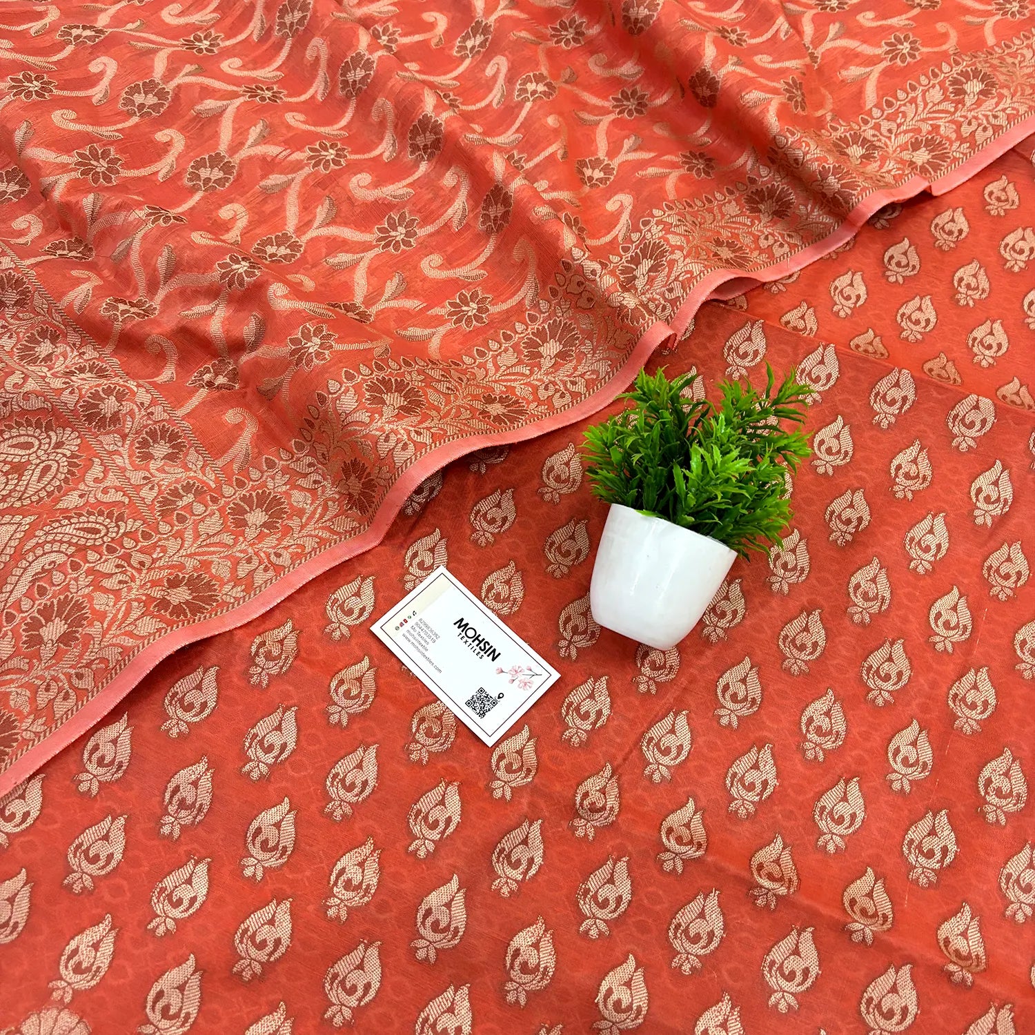 Orange Hukum Fire Cotton Silk Banarasi Suit