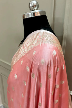Peach Flying Buti Katan Silk Banarasi Saree