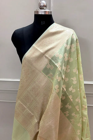 Pista Daab Buti Chanderi Silk Banarasi Saree