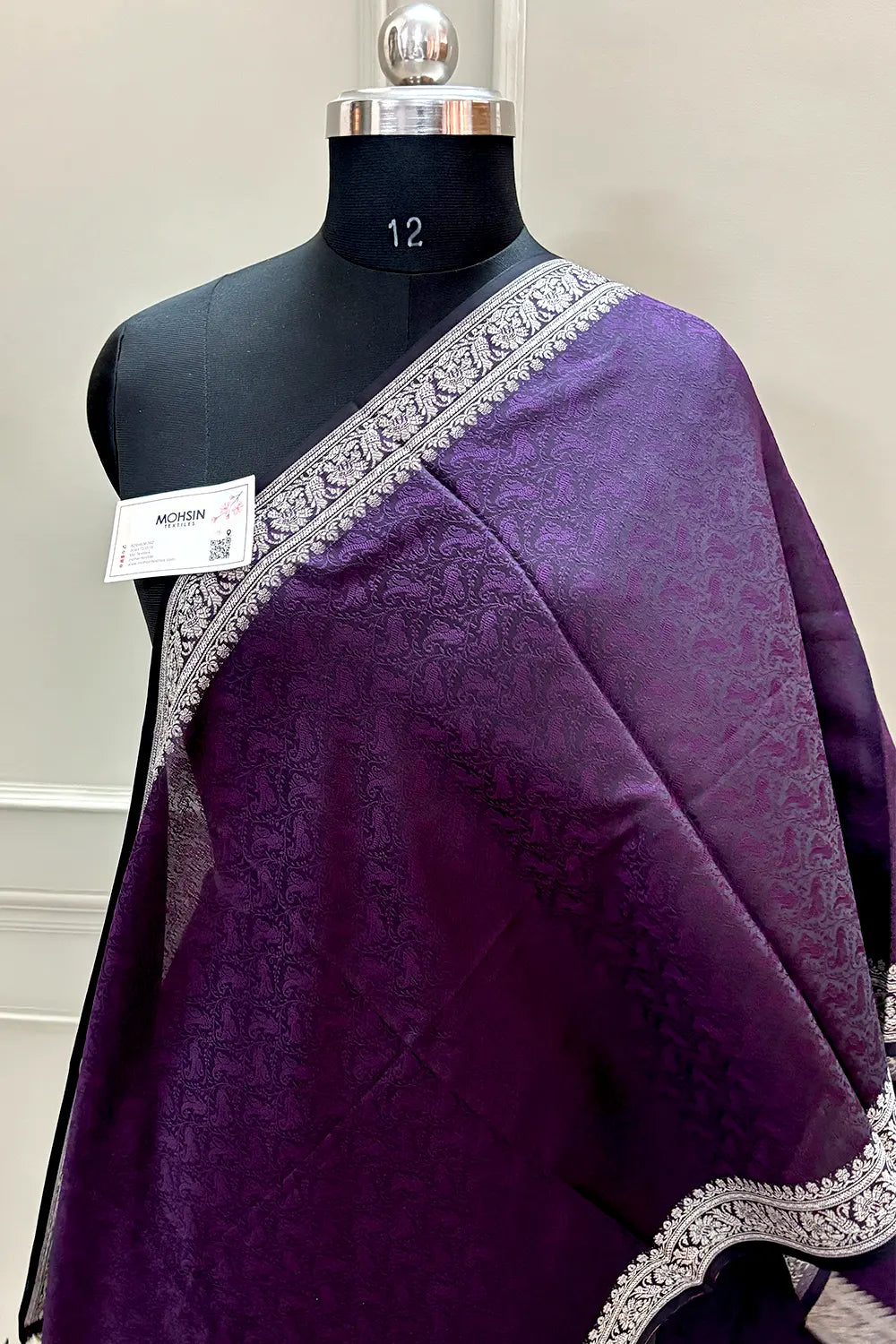 Purple Resham Zari Silk Banarasi Stole