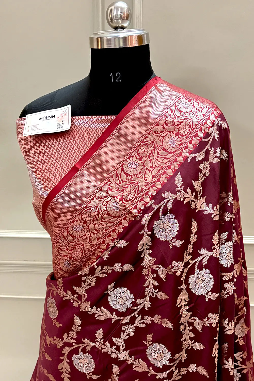 Wine and Red Golden Zari Banarasi Silk Saree