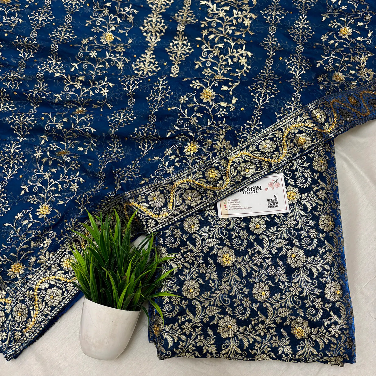 Blue Stone Work Kimkhab Silk Banarasi Gharara