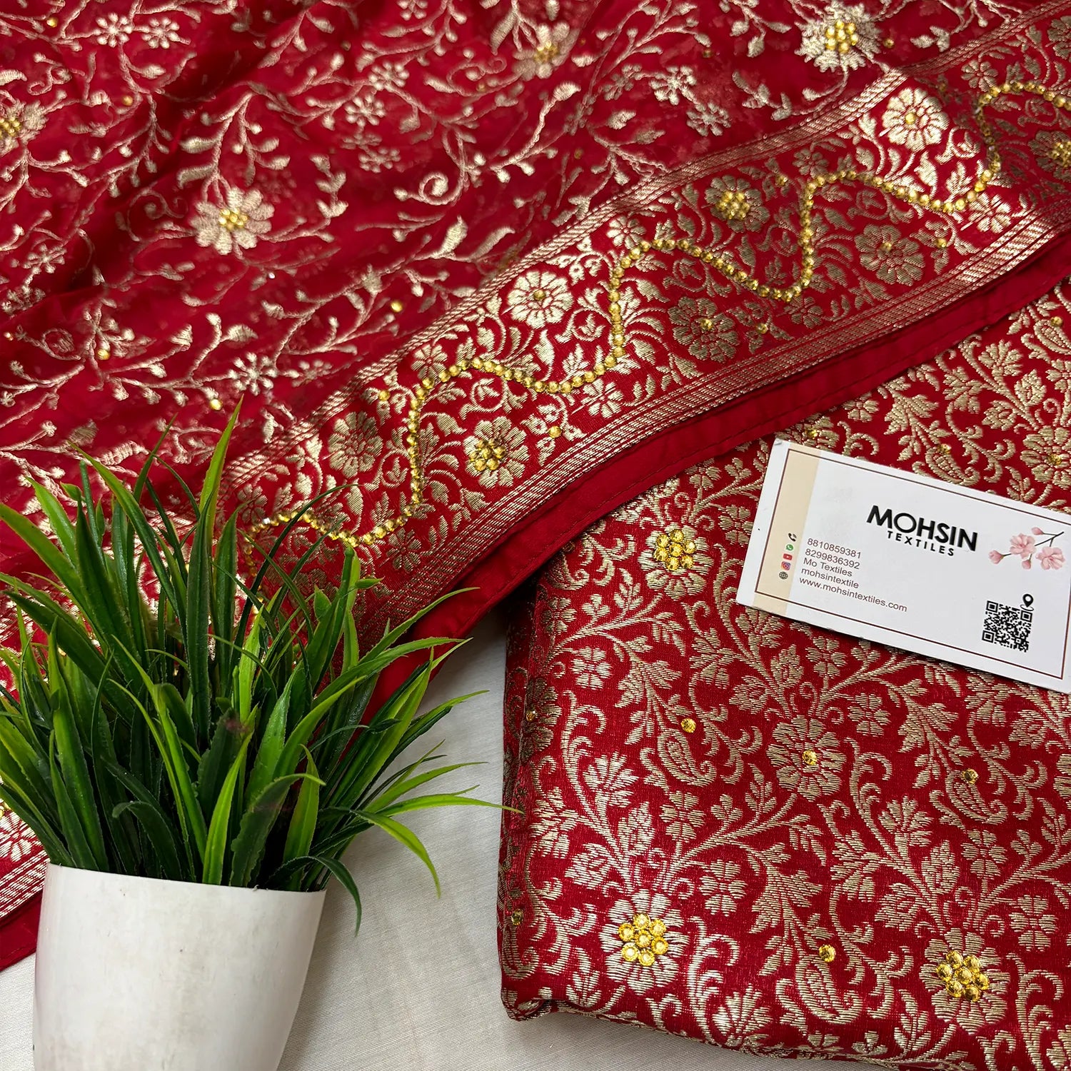 Red Stone Work Kimkhab Silk Banarasi Gharara