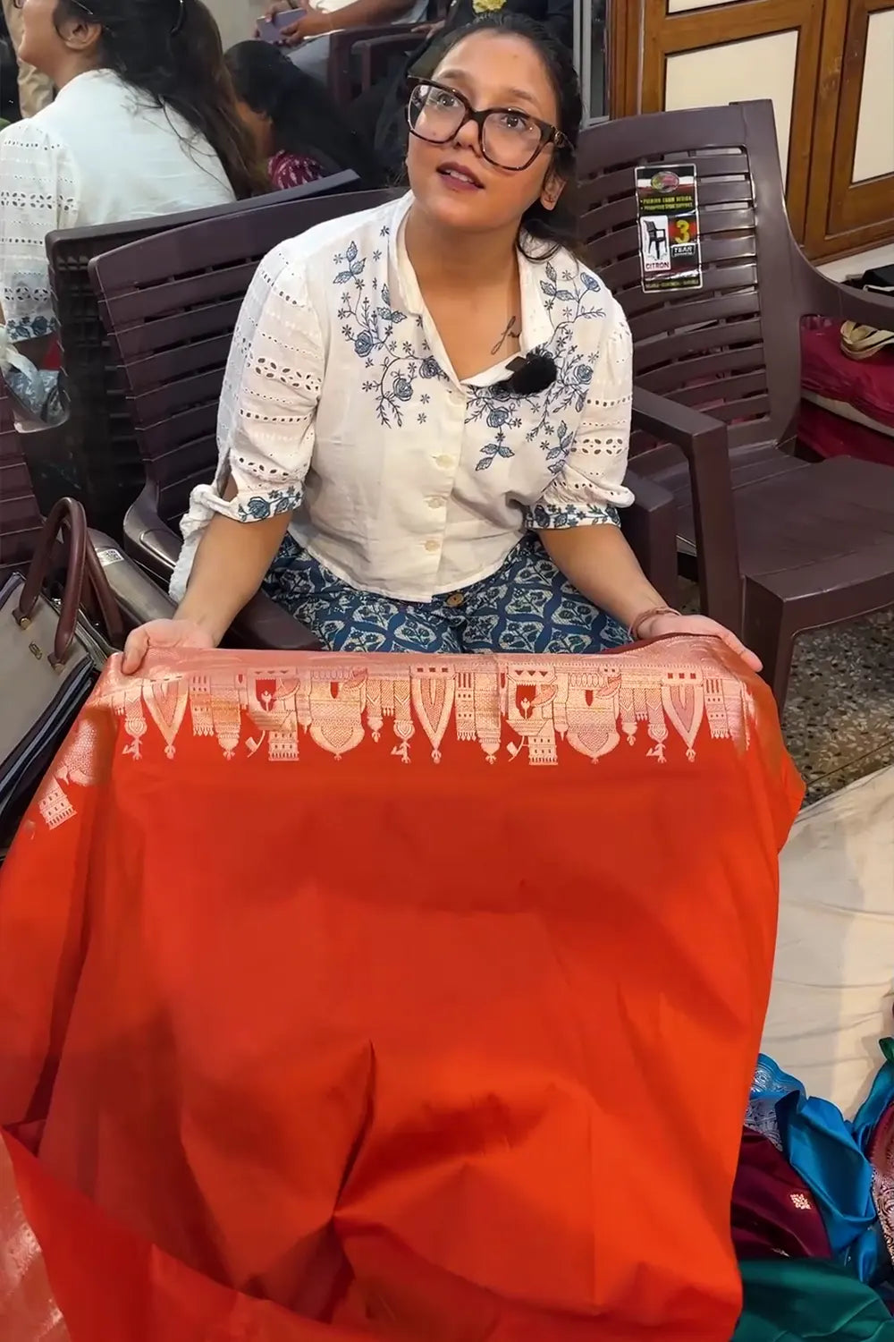 Orange Kalyug Plain Semi Katan Silk Banarasi Saree