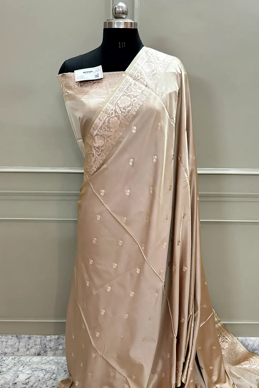 Beige Babu Buti Katan Silk Banarasi Saree