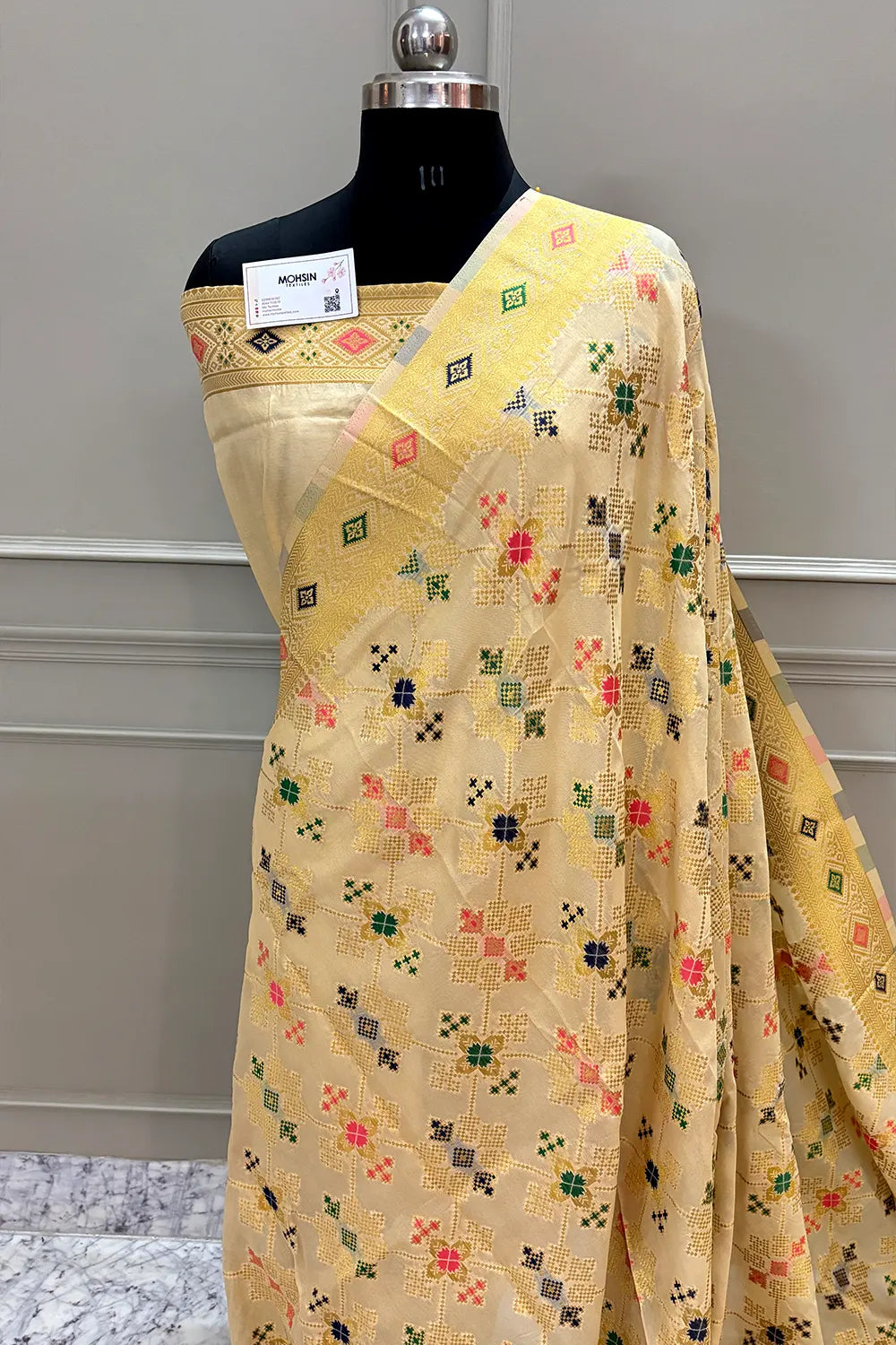 Beige Golden Zari Dola Silk Banarasi Saree