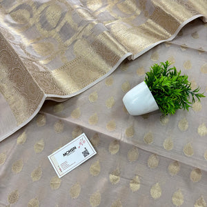 Beige Golden Zari Resham Silk Banarasi Suit