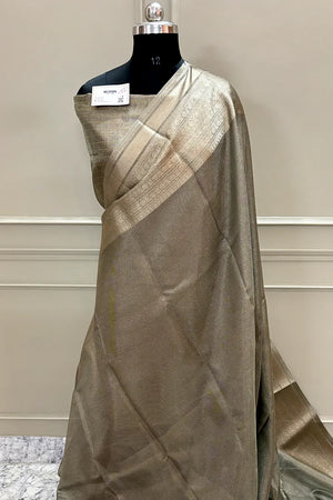 Beige Golden Zari Tissue Silk Banarasi Saree