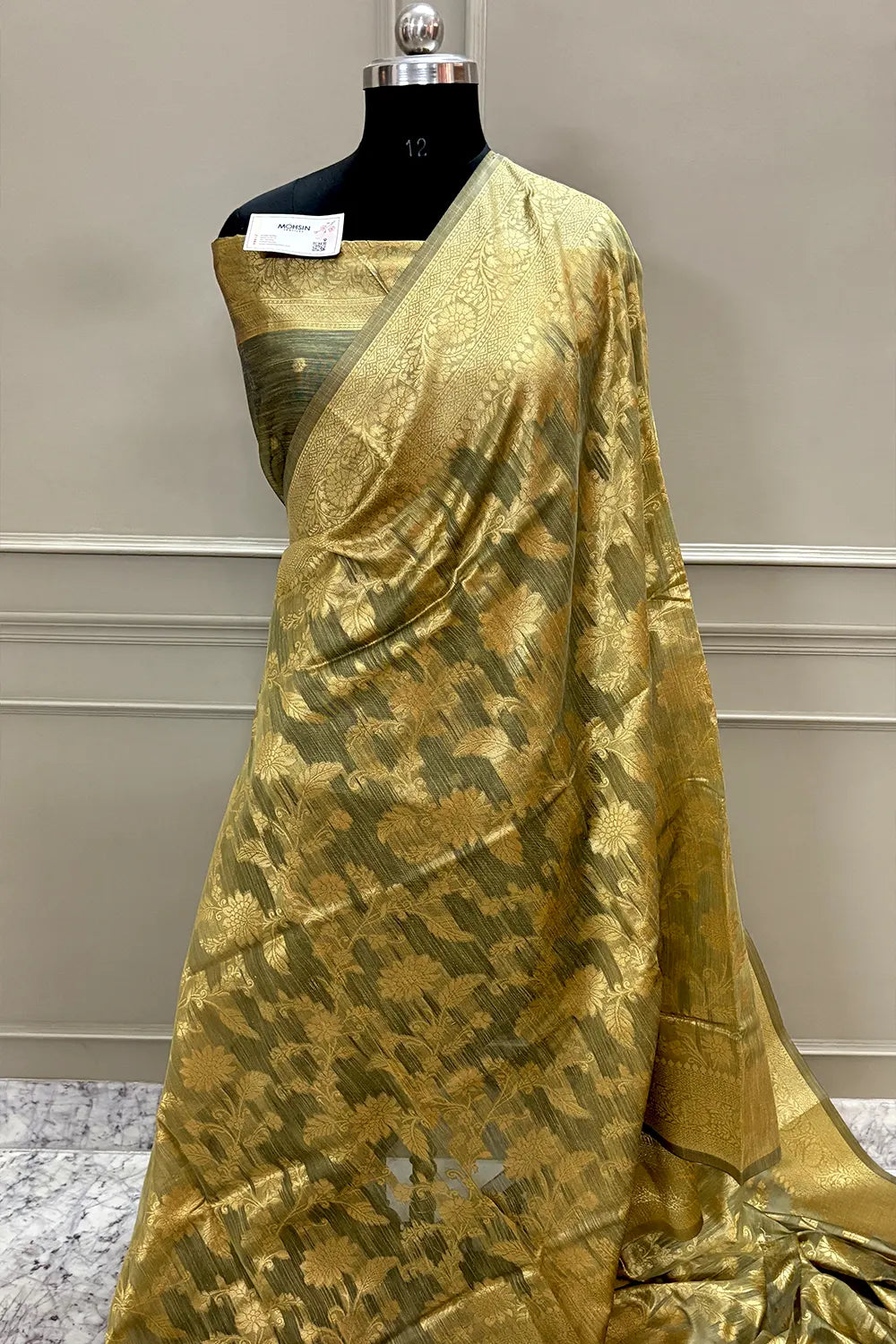 Beige Resham Zari Cotton Silk Banarasi Saree