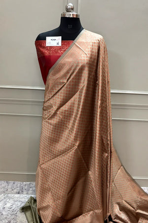 Beige and Maroon Blue Silky Banarasi Saree