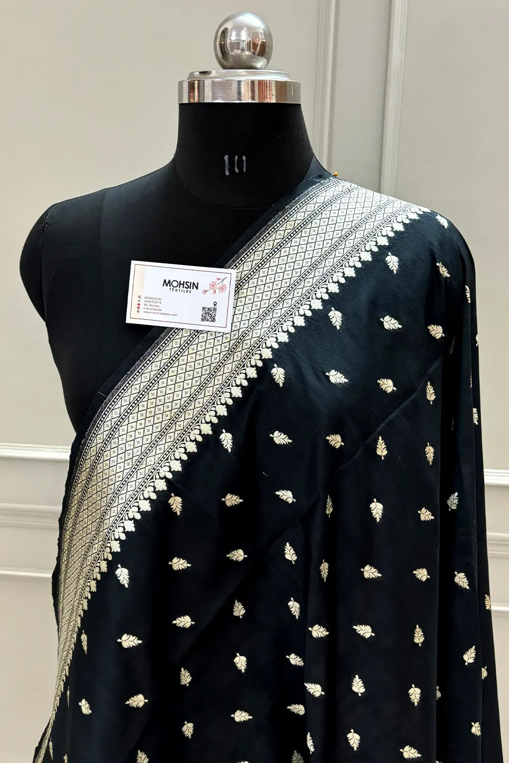 Black Golden Zari Katan Silk Banarasi Dupatta