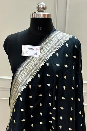 Black Golden Zari Katan Silk Banarasi Dupatta