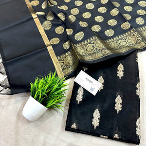 Black Golden Zari Satin Silk Banarasi Suit