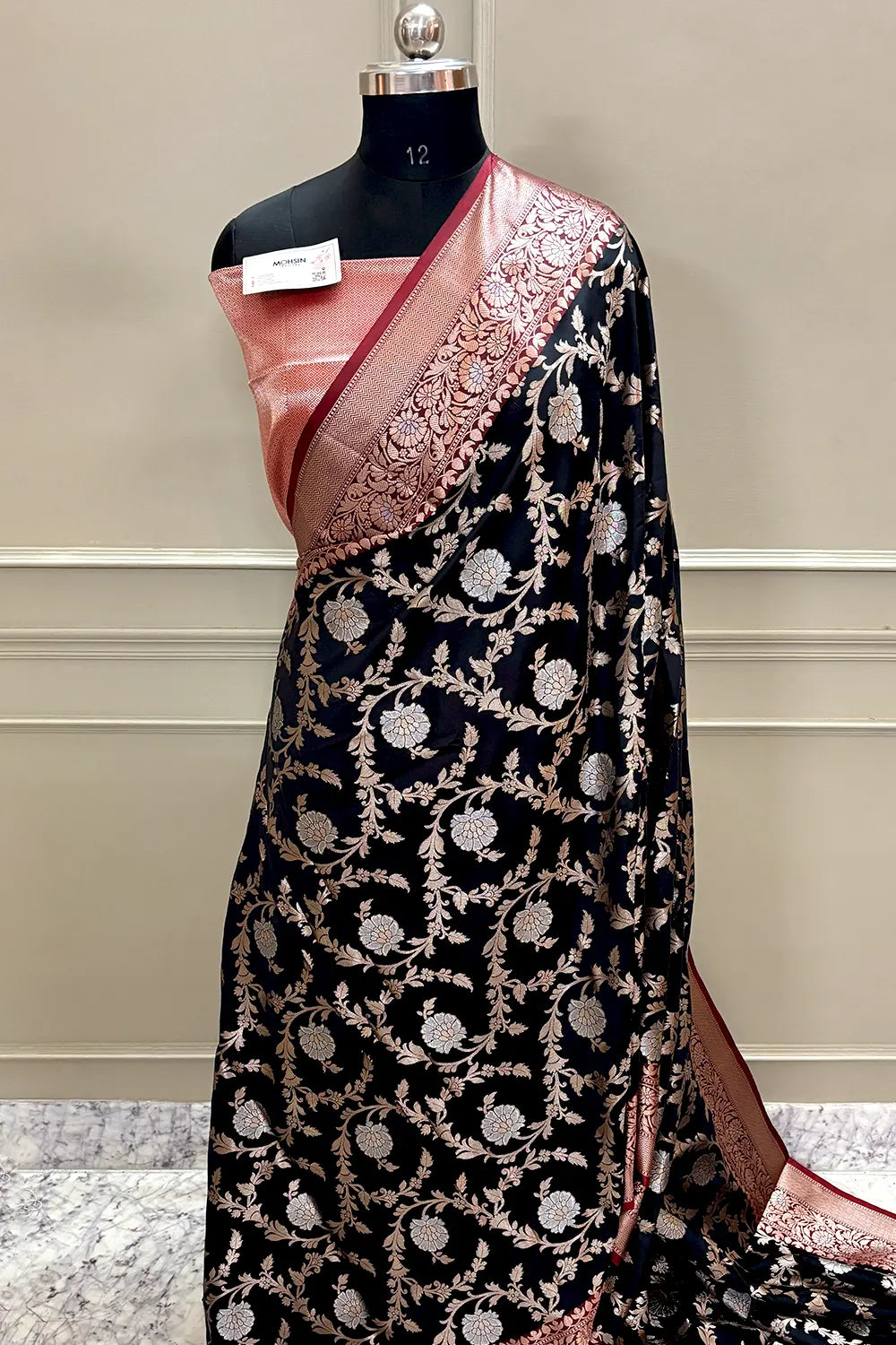 Black and Red Golden Zari Banarasi Silk Saree