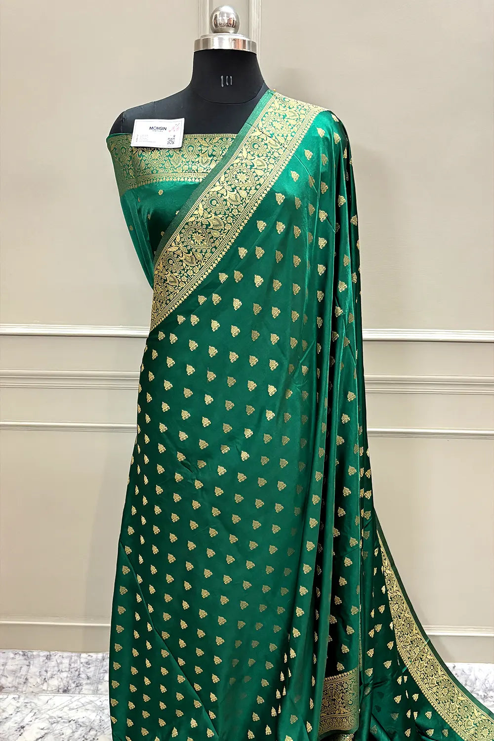 Bottle Green Golden Zari Katan Silk Banarasi Saree