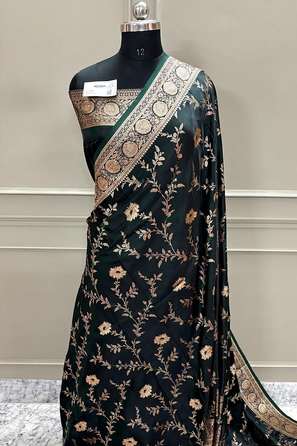 Bottle Green Golden Zari Katan Silk Banarasi Saree