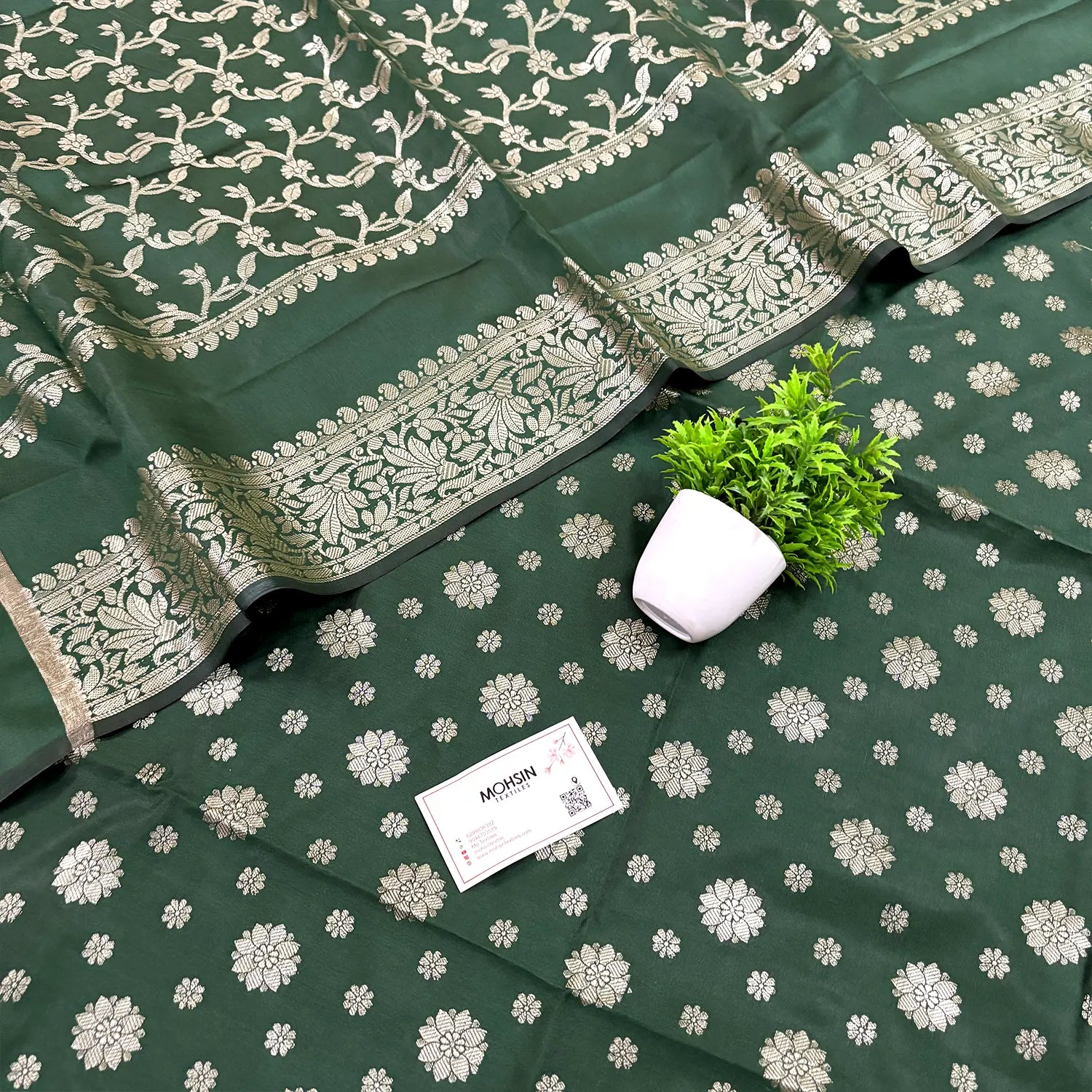 Bottle Green Shaktiman Buti Satin Silk Banarasi Suit