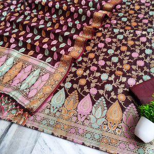 Dark Brown Tilfi Meenakari Satin Silk Banarasi Suit