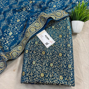 Dark Firozi Stone Work Kimkhab Silk Banarasi Gharara