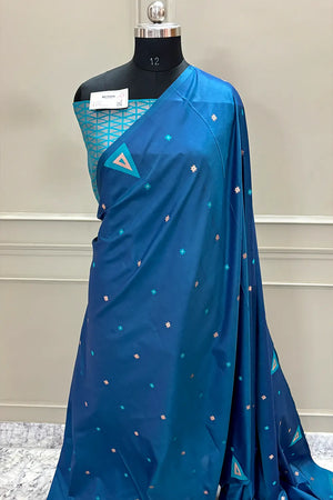 Firozi and Sky Blue Resham Zari Banarasi Silk Saree