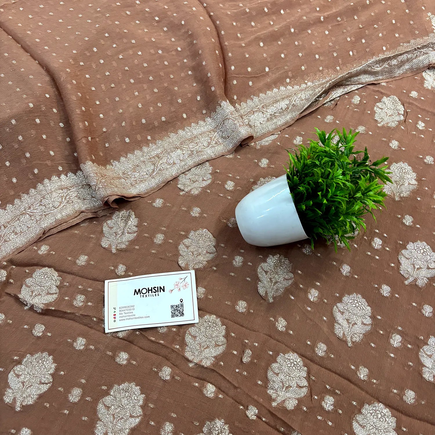 Dust Golden Zari Pure Georgette Silk Banarasi Suit