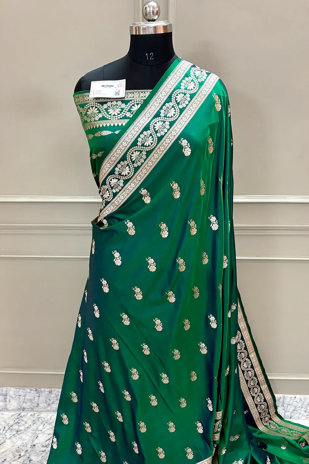 Emerald Green Golden Zari Katan Silk Banarasi Saree