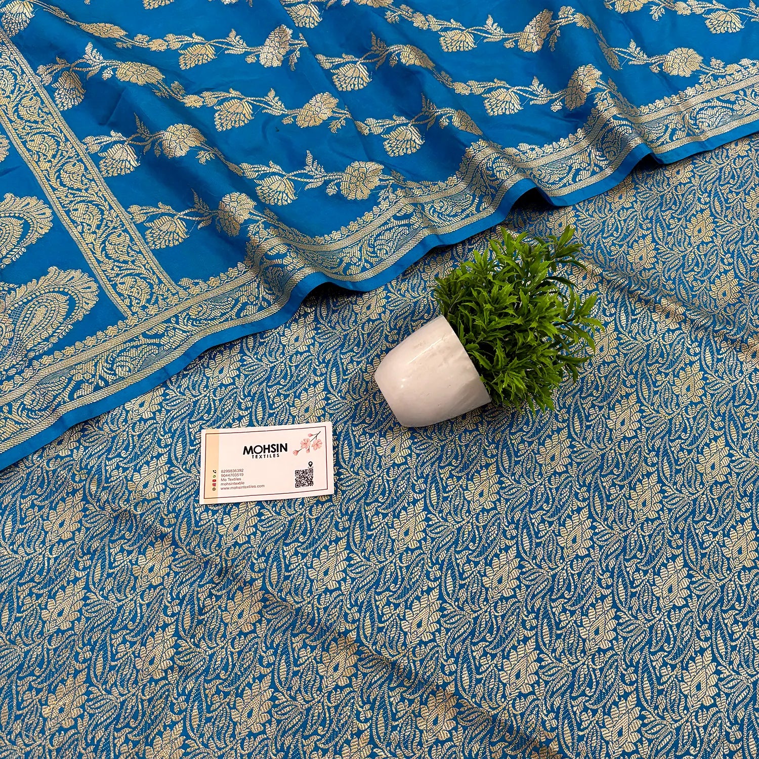 Firozi Golden Zari Katan Silk Banarasi Suit