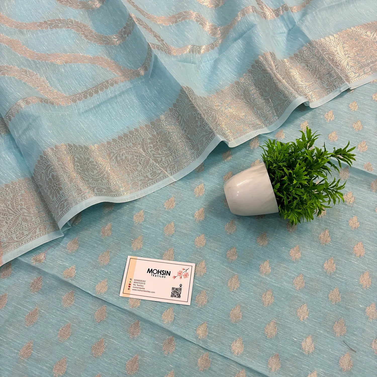 Firozi Golden Zari Linen Silk Banarasi Suit