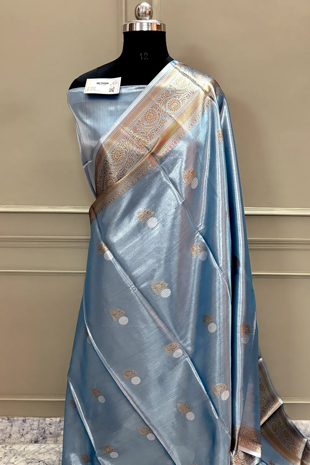 Firozi Golden Zari Tissue Silk Banarasi Saree