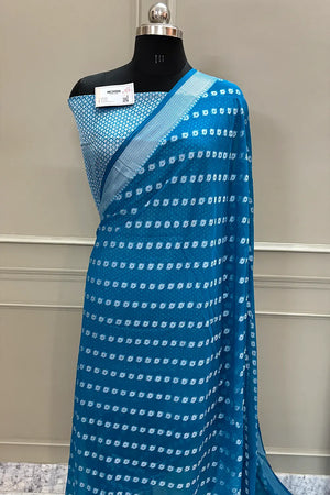 Firozi Resham Zari Georgette Silk Banarasi Saree