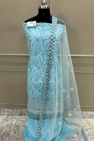Firozi Sequence Embroidery Net Salwar Suit