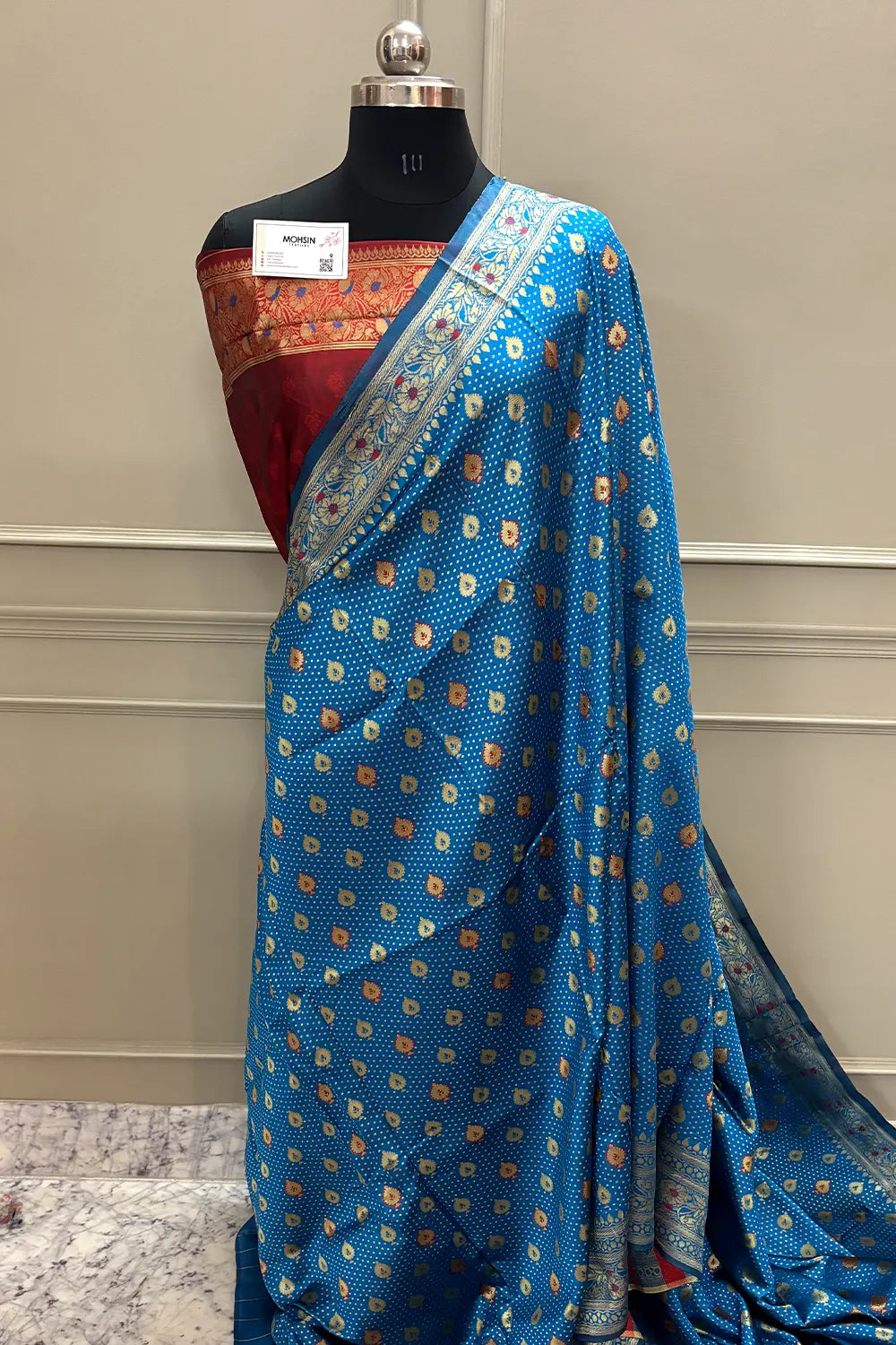 Firozi and Maroon Resham Zari Silky Banarasi Saree