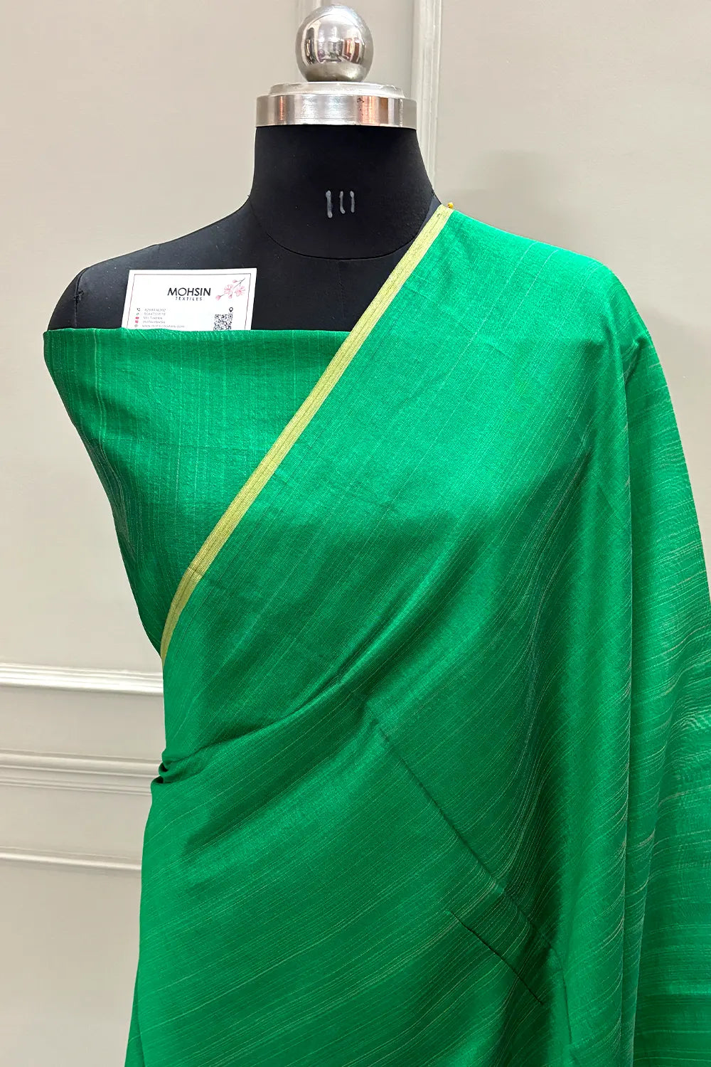 Green Plain Dupion Silk Banarasi Saree