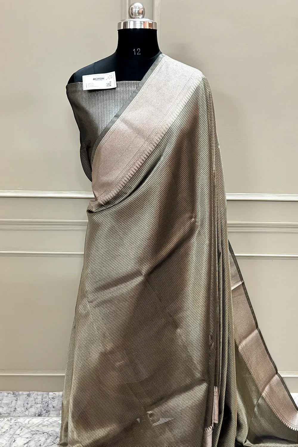 Grey Golden Zari Tissue Silk Banarasi Saree