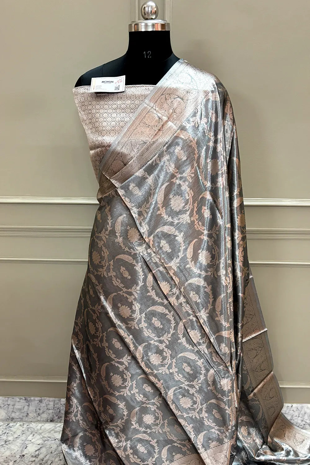 Grey Golden Zari Tissue Silk Banarasi Saree