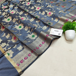 Grey Meenakari Satin Silk Banarasi Dupatta